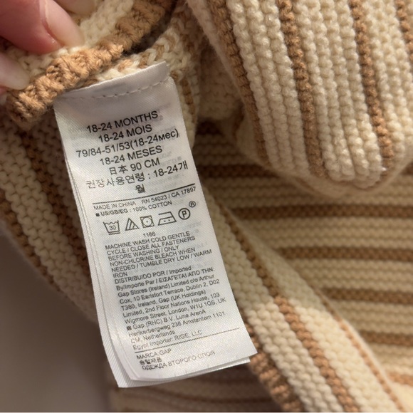 Baby Gap Oatmeal Stripe Teddy Bear Hooded Sweater Jacket 18-24 Months - Picture 6 of 8